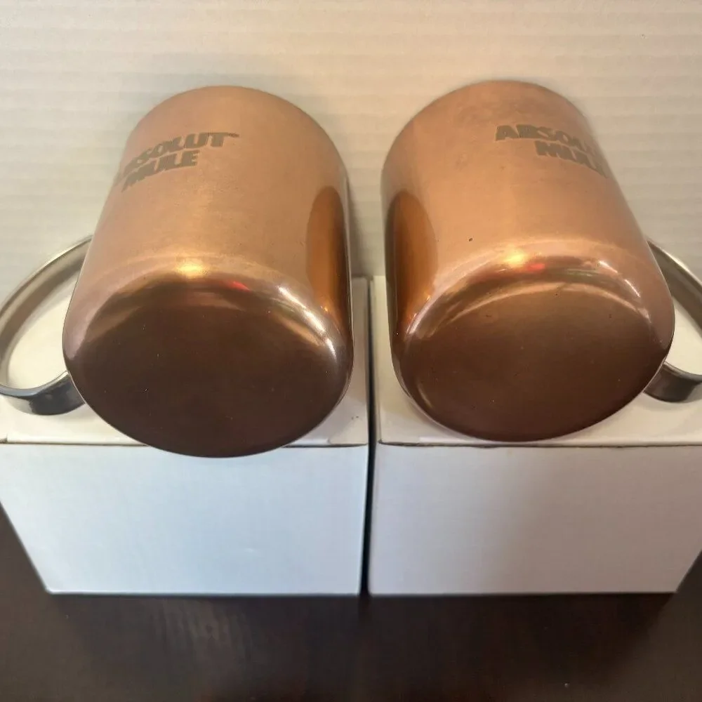 NIB: Set of 2 - Absolut Mule Vodka Copper Metal Cups Mugs 12 Oz Bar Drink